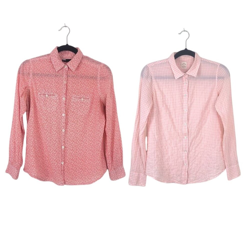 bundle 2 Lightweight Printed Button Up Casual Shirts Summer Office XS pink/red